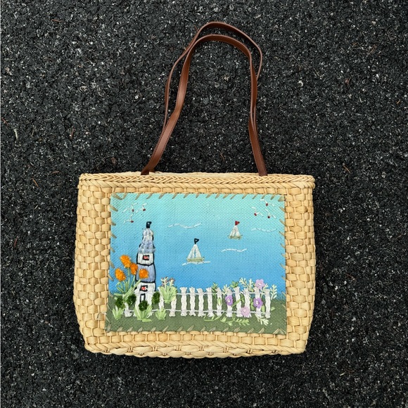 Capelli new york woven straw tote bag with beach scenery 🌊 - Picture 1 of 3